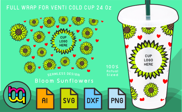 24oz Cold Cup Full Wrap Bloom Sunflowers