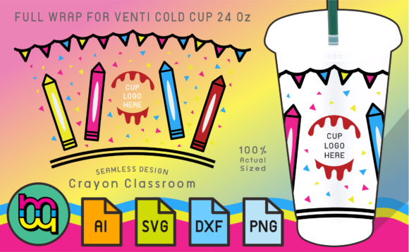24oz Cold Cup Full Wrap Crayon Classroom