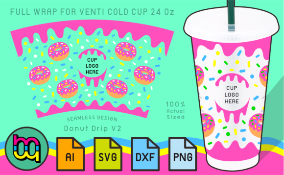 24oz Cold Cup Full Wrap Donut Drip V2