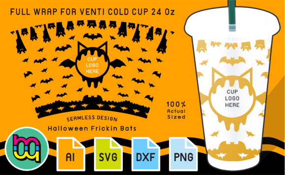 24oz Cold Cup Full Wrap Halloween Bats