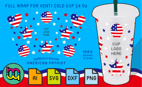24oz Venti Cold Cup Fullwrap American