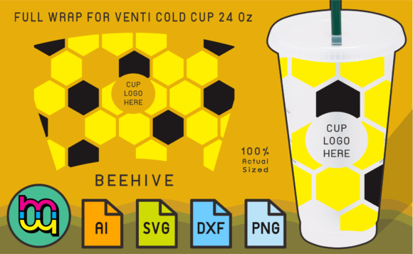 24oz Venti Cold Cup Fullwrap Beehive