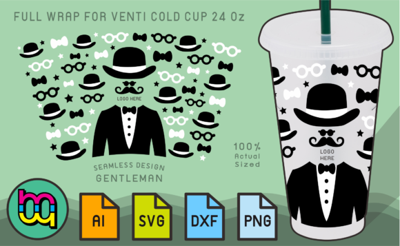 24oz Venti Cold Cup Fullwrap Gentleman