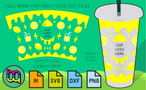 24oz Venti Cold Cup Fullwrap Lemon Drip