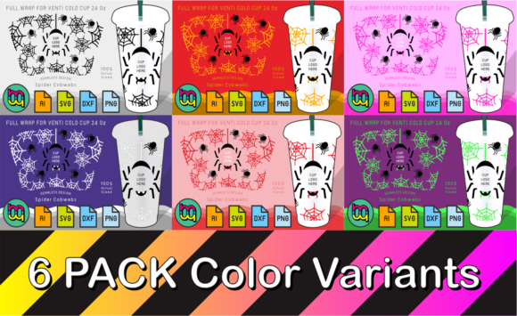 6 Pack of Cobwebs 24oz Cold Cup Wraps