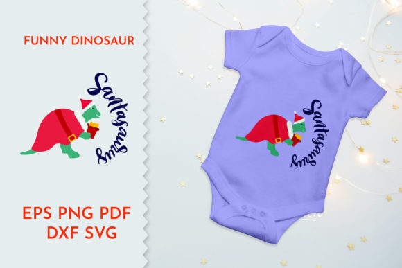 Funny Dinosaur Christmas SVG, PNG. Santa