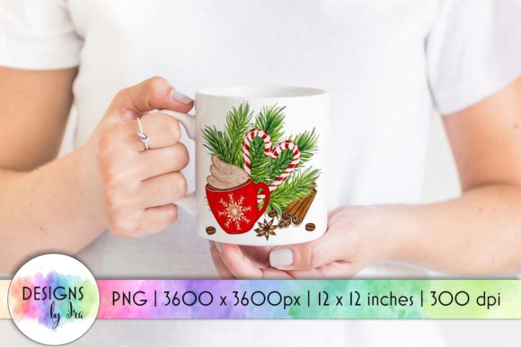 Pine Branch with Red Coffee Cup Candy