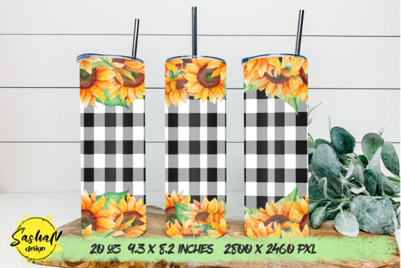 Sunflower and Buffalo Plaid Tumbler PNG